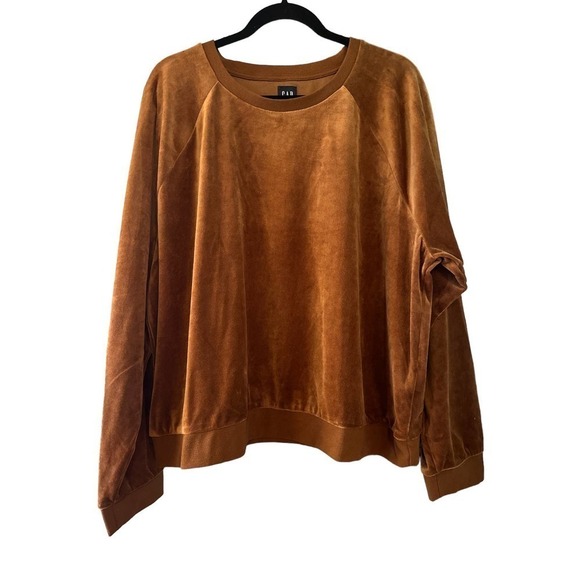 Gap Velour Crew Neck Sweatshirt in Bright Brown Size XXL NWT - Picture 2 of 7